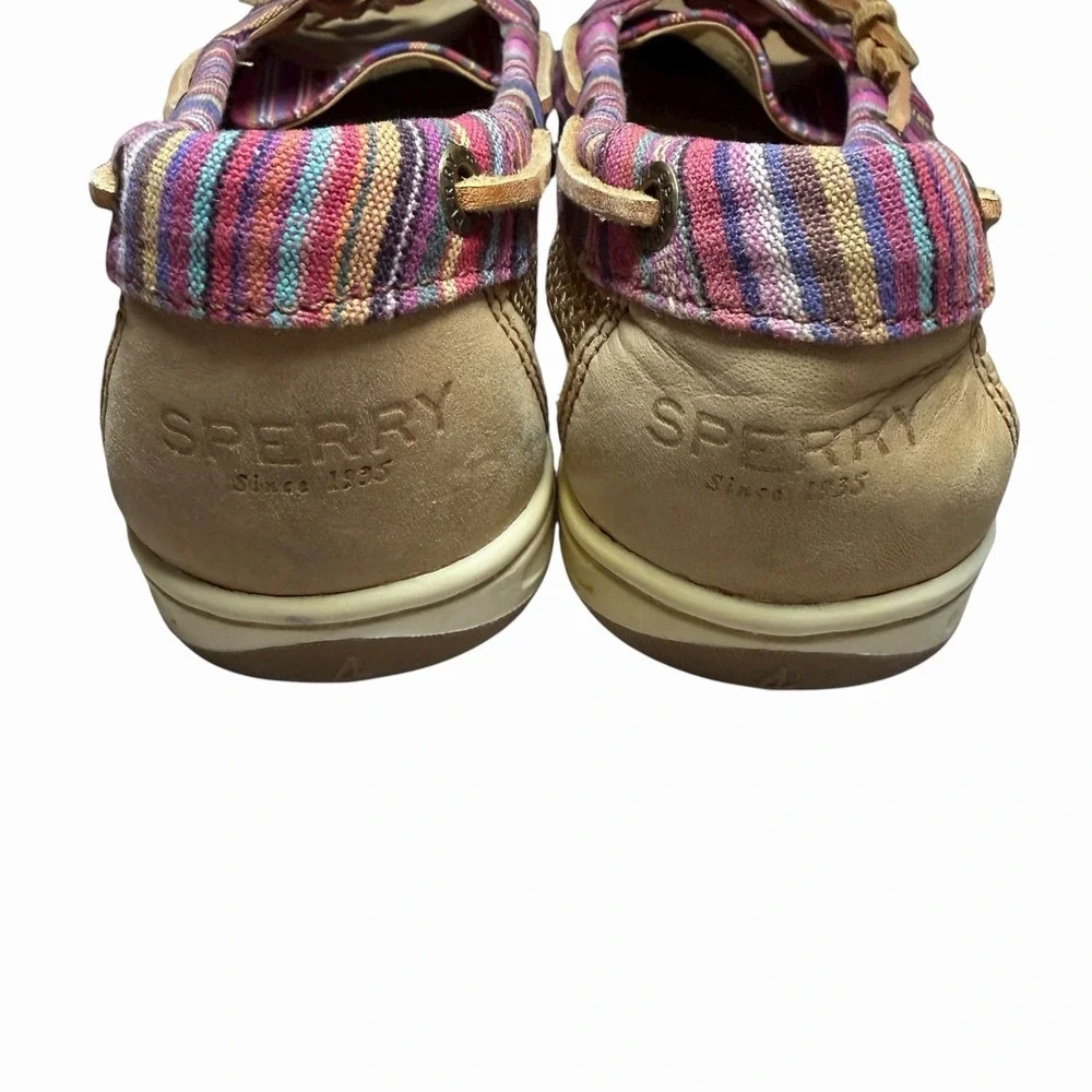 Sperry Top-Sider Firefish Caribbean Stripe Boat Shoes Tan Leather 9M Nautical